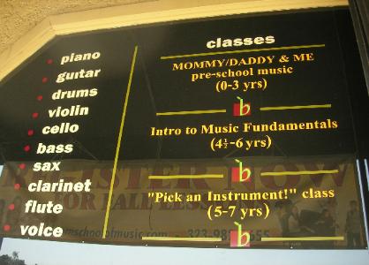 Vinyl window lettering, Bloom Music, Eagle Rock