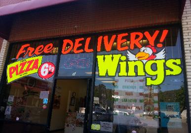 window splash painting Pizza Man Free Delivery