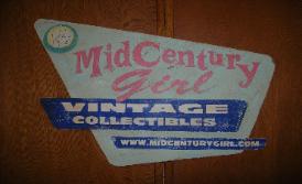 Painted cut-out distressed sign, Mid Century Girl, Los Angeles