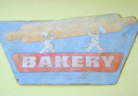 Painted cut-out distressed sign, bakery, Los Angeles