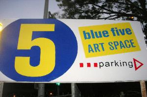 Painted plywood sign, Blue 5 Art Space, Los Angeles