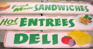 Plywood cut out restaurant signs, Los Angeles