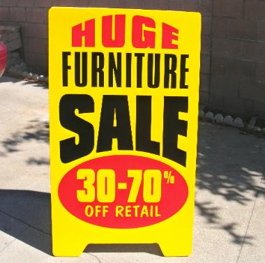 A-frame sidewalk sign, furniture sale, Los Angeles