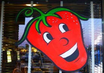 Window splash painting, Strawberry, The Window Goddess, Los Angeles